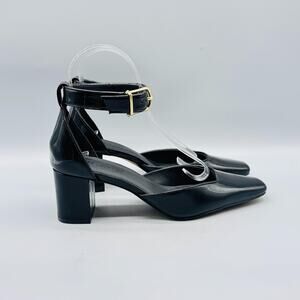 J Crew Shoes Womens 7.5 Black Patent Leather Ankle Strap Block Heel Dress Pumps